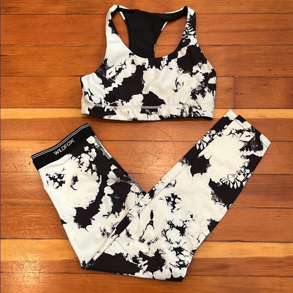 Wildfox Workout Set/Co-Ord | Sz M Black & White Tie-Dye Splatter Print
